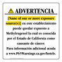 Spanish California Prop 65 Hotel Warning Sign CAWS-40075