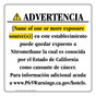 Spanish California Prop 65 Hotel Warning Sign CAWS-40138