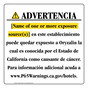 Spanish California Prop 65 Hotel Warning Sign CAWS-40192