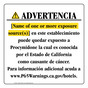 Spanish California Prop 65 Hotel Warning Sign CAWS-40330