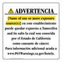 Spanish California Prop 65 Hotel Warning Sign CAWS-40382
