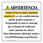 Spanish California Prop 65 Hotel Warning Sign CAWS-40387