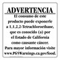 Spanish California Prop 65 Food Warning Sign CAWS-40466
