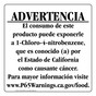 Spanish California Prop 65 Food Warning Sign CAWS-40489