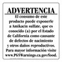 Spanish California Prop 65 Food Warning Sign CAWS-40587