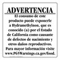 Spanish California Prop 65 Food Warning Sign CAWS-40917