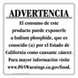 Spanish California Prop 65 Food Warning Sign CAWS-40928