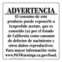 Spanish California Prop 65 Food Warning Sign CAWS-40948