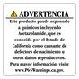 Spanish California Prop 65 Consumer Product Warning Sign CAWS-42287