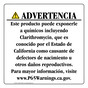 Spanish California Prop 65 Consumer Product Warning Sign CAWS-42436