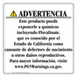 Spanish California Prop 65 Consumer Product Warning Sign CAWS-42590