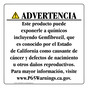 Spanish California Prop 65 Consumer Product Warning Sign CAWS-42603