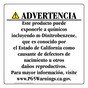 Spanish California Prop 65 Consumer Product Warning Sign CAWS-42679