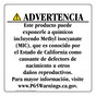 Spanish California Prop 65 Consumer Product Warning Sign CAWS-42708