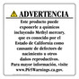 Spanish California Prop 65 Consumer Product Warning Sign CAWS-42709