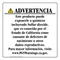 Spanish California Prop 65 Consumer Product Warning Sign CAWS-42953
