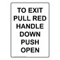 Portrait To Exit Pull Red Handle Down Push Open Sign NHEP-32690