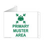 White Triangle-Mount PRIMARY MUSTER AREA Sign With Symbol NHE-25650Tri