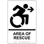 White Braille AREA OF RESCUE Right Sign with Dynamic Accessibility Symbol RRE-14762R_Black_on_White