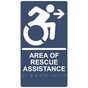 Navy Braille AREA OF RESCUE ASSISTANCE Right Sign with Dynamic Accessibility Symbol RRE-14764R_White_on_Navy