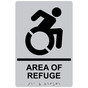 Silver Braille AREA OF REFUGE Sign with Dynamic Accessibility Symbol RRE-910R_Black_on_Silver