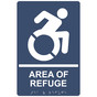 Navy Braille AREA OF REFUGE Sign with Dynamic Accessibility Symbol RRE-910R_White_on_Navy