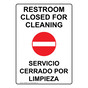 Restroom Closed For Cleaning Bilingual Sign NHB-8620