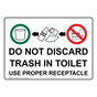 Do Not Discard Trash In Toilet Use Proper Receptacle Sign NHE-15898