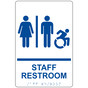 White Braille STAFF RESTROOM Sign with Dynamic Accessibility Symbol RRE-14834R_Blue_on_White