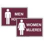 Burgundy MEN HOMBRES + WOMEN MUJERES Sign Set With Symbols RRB-7000_7010PairedSet_White_on_Burgundy