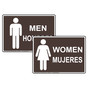 Dark Brown MEN HOMBRES + WOMEN MUJERES Sign Set With Symbols RRB-7000_7010PairedSet_White_on_DarkBrown