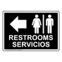 Black Restrooms - Servicios [Left Arrow] Sign With Symbol RRB-6984-White_on_Black