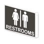 Projection-Mount Charcoal Gray RESTROOMS Sign With Symbol