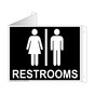 Black Triangle-Mount RESTROOMS Sign With Symbol RRE-6980Tri-White_on_Black