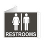 Charcoal Gray Triangle-Mount RESTROOMS Sign With Symbol RRE-6980Tri-White_on_CharcoalGray