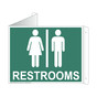 Pine Green Triangle-Mount RESTROOMS Sign With Symbol RRE-6980Tri-White_on_PineGreen