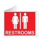 Red Triangle-Mount RESTROOMS Sign With Symbol RRE-6980Tri-White_on_Red