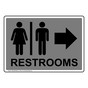 Gray Restrooms [Right Arrow] Sign With Symbol RRE-6982-Black_on_Gray