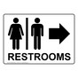 White Restrooms [Right Arrow] Sign With Symbol RRE-6982-Black_on_White