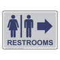 Silver RESTROOMS Right Sign With Symbol RRE-6982-MarineBlue_on_Silver