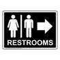 Black RESTROOMS Right Sign With Symbol RRE-6982-White_on_Black