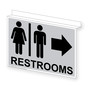 Silver Ceiling-Mount RESTROOMS Right Sign With Symbol RRE-6982Ceiling-Black_on_Silver