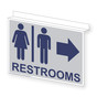 Silver Ceiling-Mount RESTROOMS Right Sign With Symbol RRE-6982Ceiling-MarineBlue_on_Silver