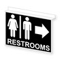 Black Ceiling-Mount RESTROOMS Right Sign With Symbol RRE-6982Ceiling-White_on_Black