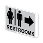 Projection-Mount Silver RESTROOMS (With Inward Arrow) Sign With Symbol RRE-6982Proj-Black_on_Silver