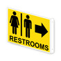 Projection-Mount Yellow RESTROOMS (With Inward Arrow) Sign With Symbol RRE-6982Proj-Black_on_Yellow