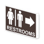 Projection-Mount Dark Brown RESTROOMS (With Inward Arrow) Sign With Symbol RRE-6982Proj-White_on_DarkBrown