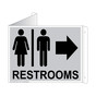 Silver Triangle-Mount RESTROOMS (With Inward Arrow) Sign With Symbol RRE-6982Tri-Black_on_Silver