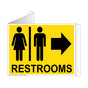 Yellow Triangle-Mount RESTROOMS (With Inward Arrow) Sign With Symbol RRE-6982Tri-Black_on_Yellow