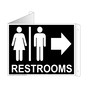Black Triangle-Mount RESTROOMS (With Inward Arrow) Sign With Symbol RRE-6982Tri-White_on_Black